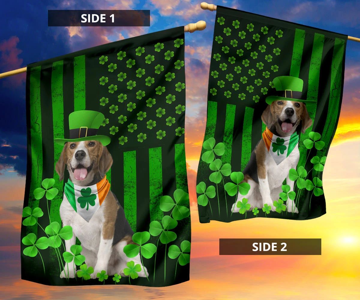 Beagle Inside Irish Flag Lucky Shamrock St Patrick Flag For Dog Lover Outside Decor