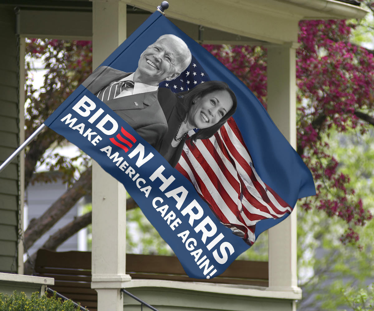 Biden Harris Flag Make America Care Again Support Harris Biden 2024 Merch