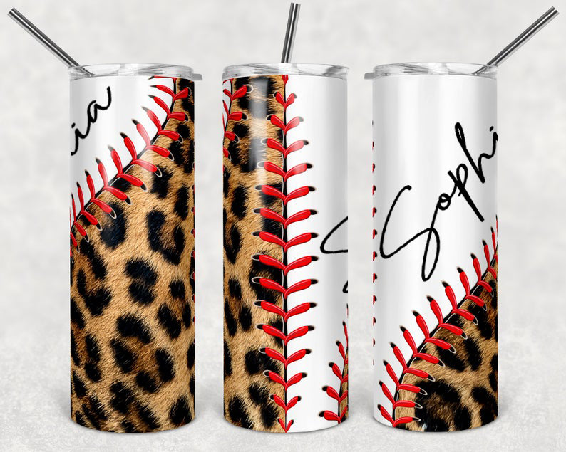 Personalized Skinny Tumbler Leopard Baseball Laces