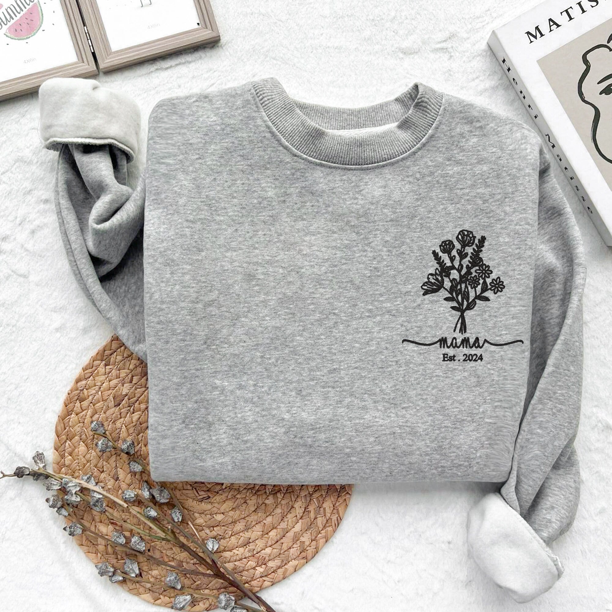 Custom Embroidered Mama Sweatshirt, First Mothers Day Gift, Personalized Gift, Mom Life Shirt, New Mom,Checkered Sweatshirt,Mothers Day Gift