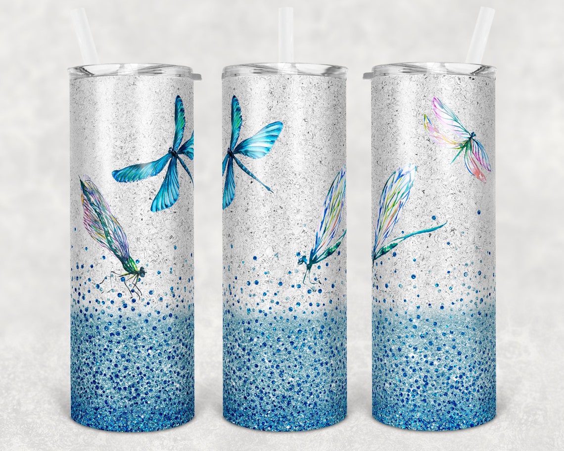 Glitter Dragonfly Skinny Tumbler