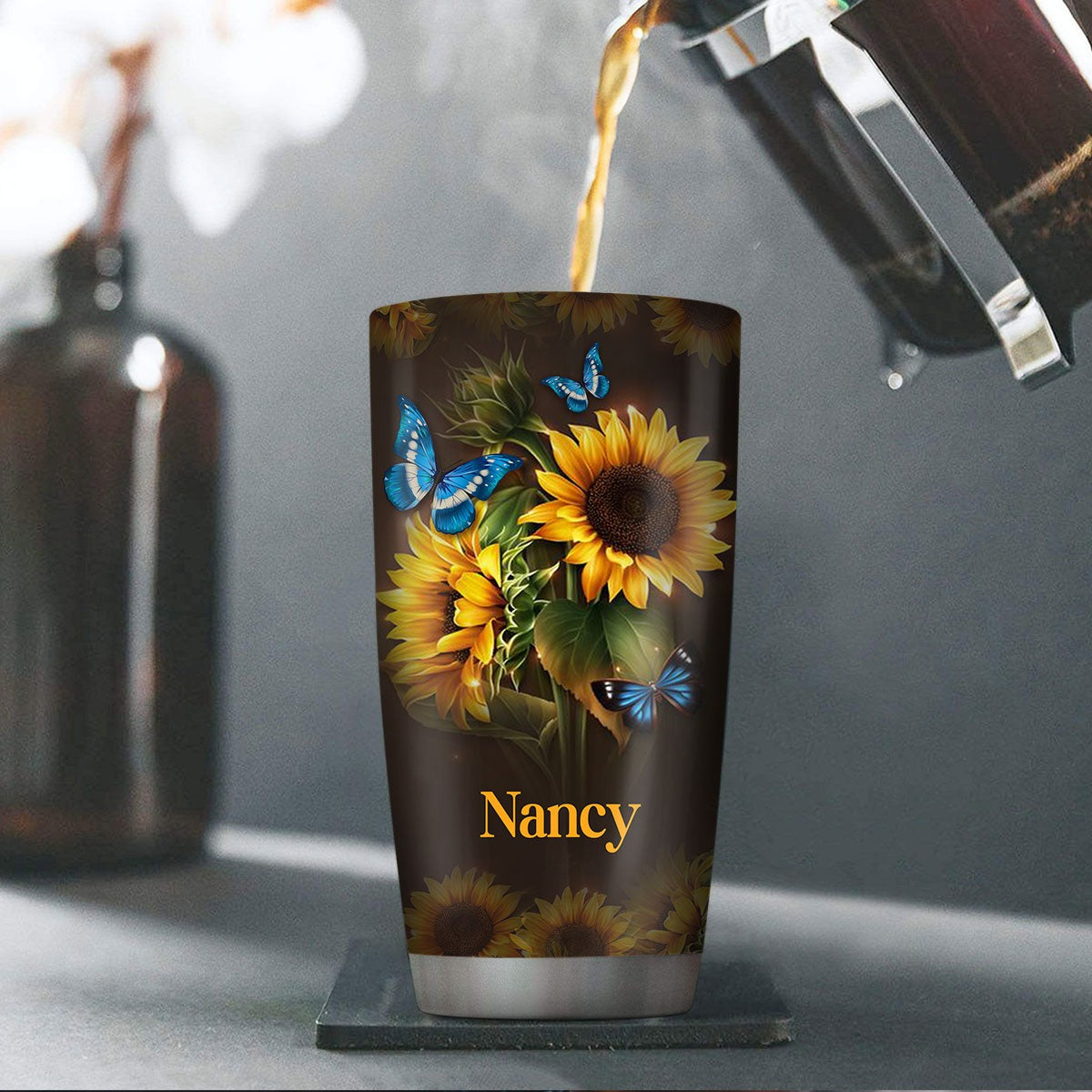 Personalized Christian Tumbler Delight Yourself In The Lord Sunflower