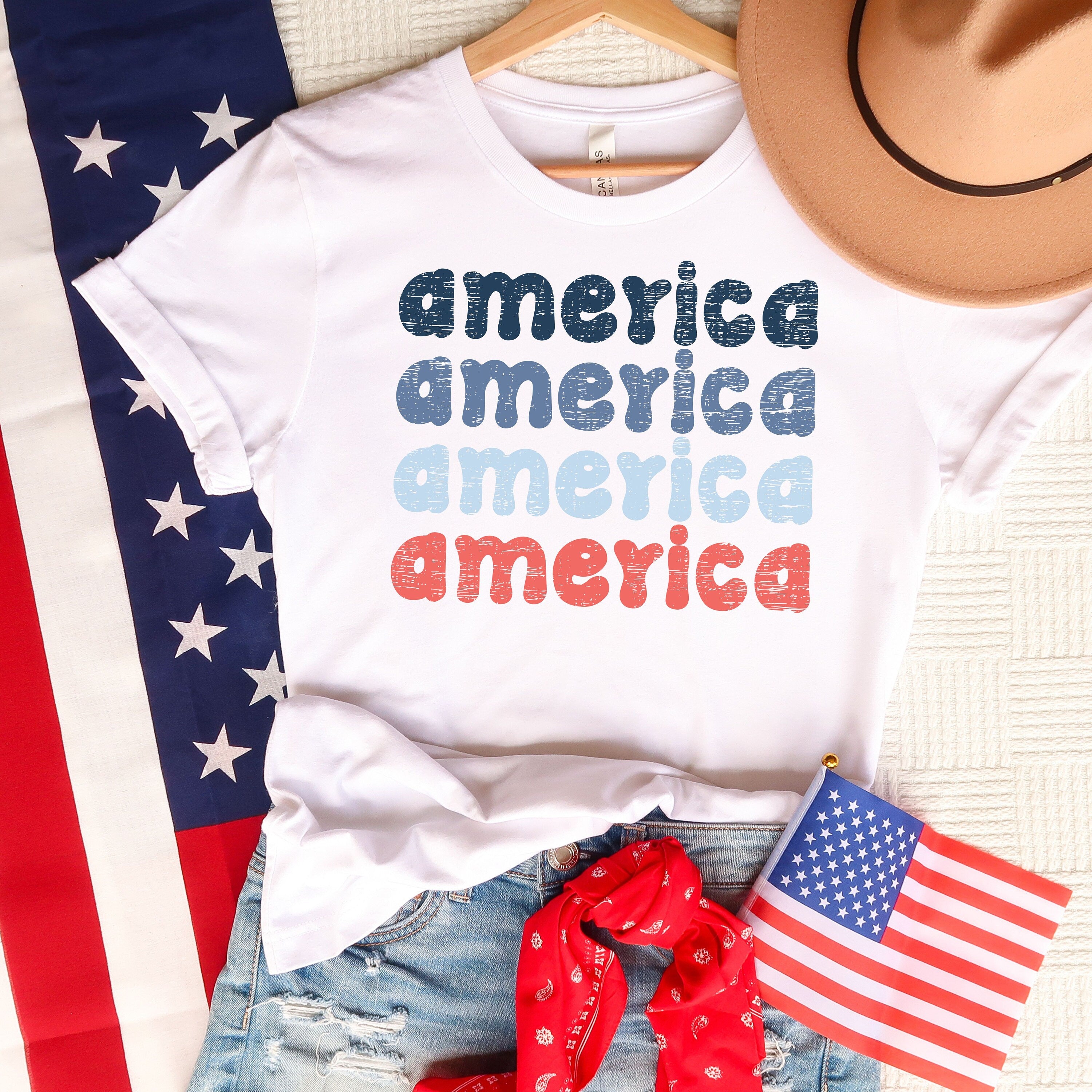 Distressed America Shirt, America Groovy shirt, Cute America shirt, 4th of July shirt, 4th of July Women T Shirt, Fourth of July shirt