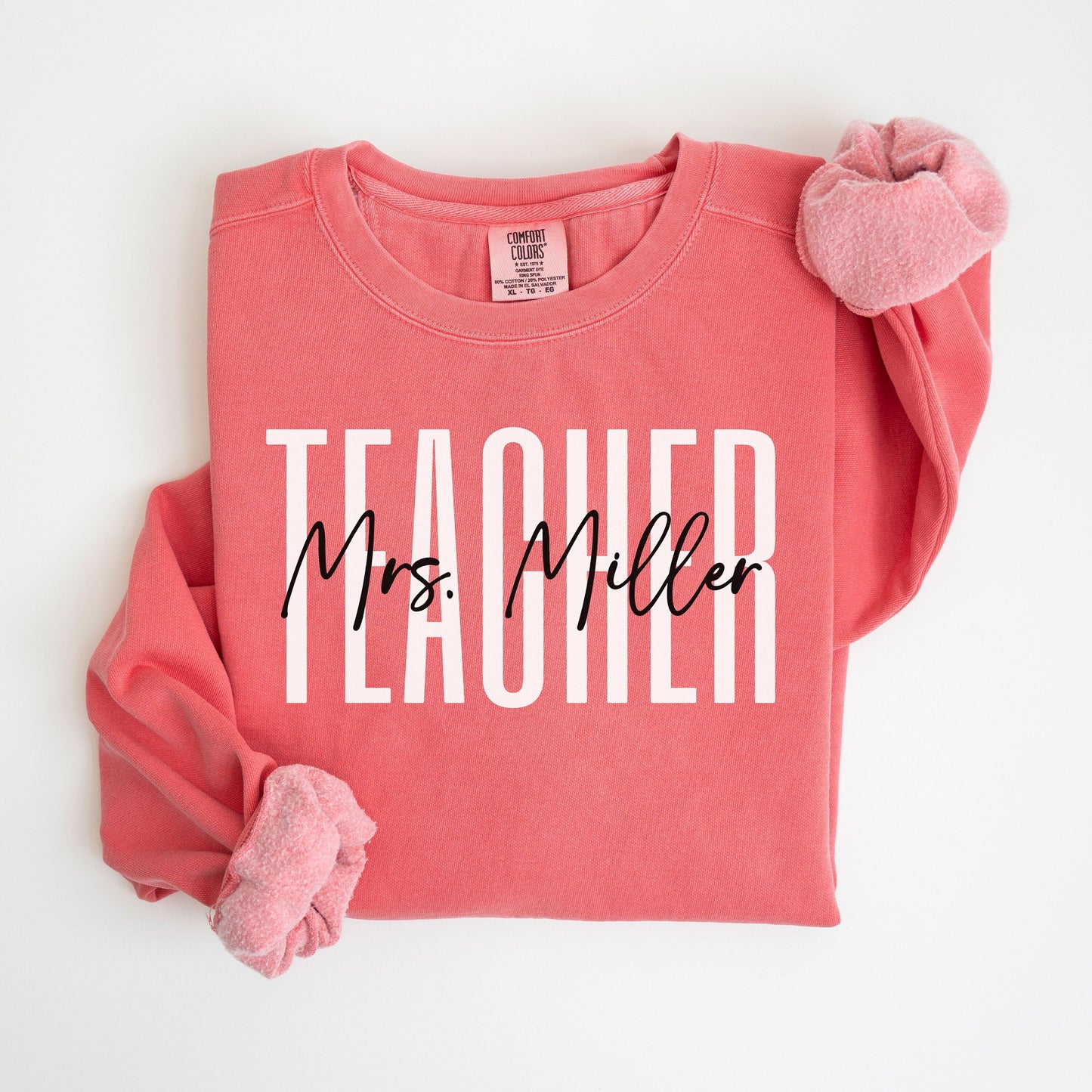 Comfort Color Teacher Sweater, Personalized Teacher Gift, Oversized Teacher Sweatshirt, Teacher Mrs Crewneck