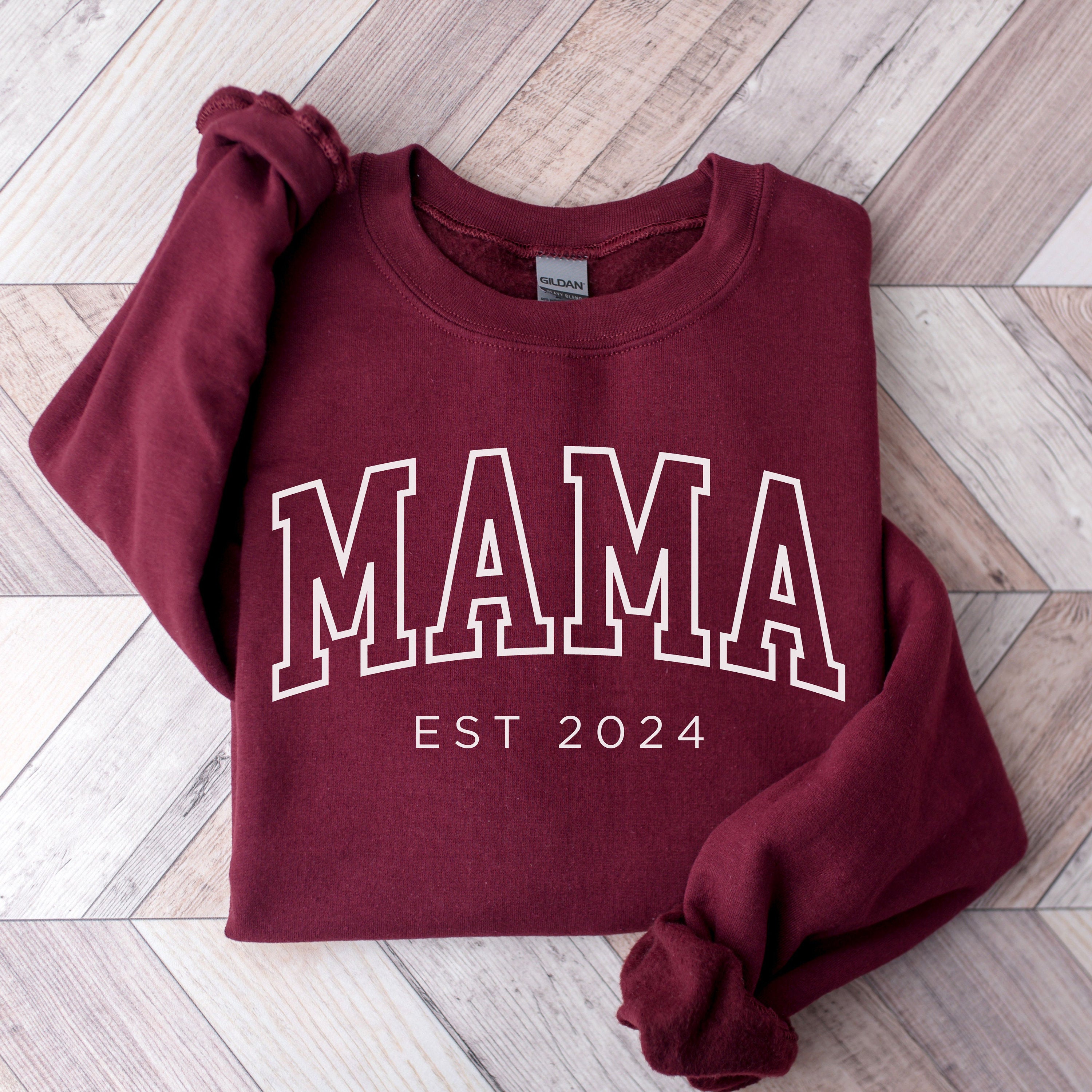 Custom Mom Sweatshirt, Mama Est 2024 Sweatshirt, Gift for Mom, Pregnancy Announcement