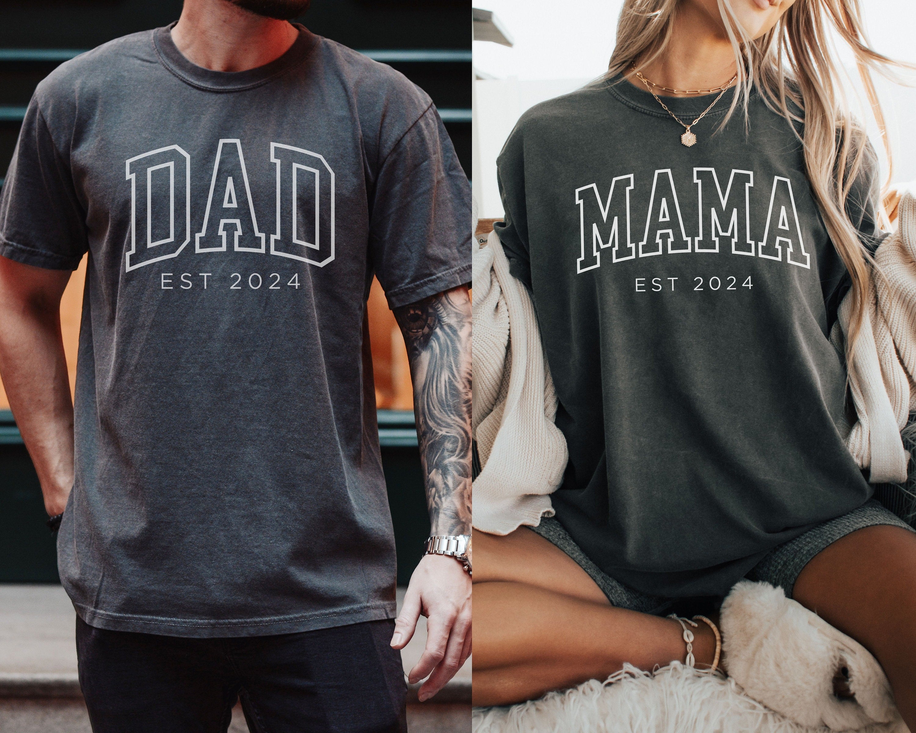 Custom mom and dad shirts, Comfort Colors dad and mom shirt, New Dad Shirt, Mom est 2024