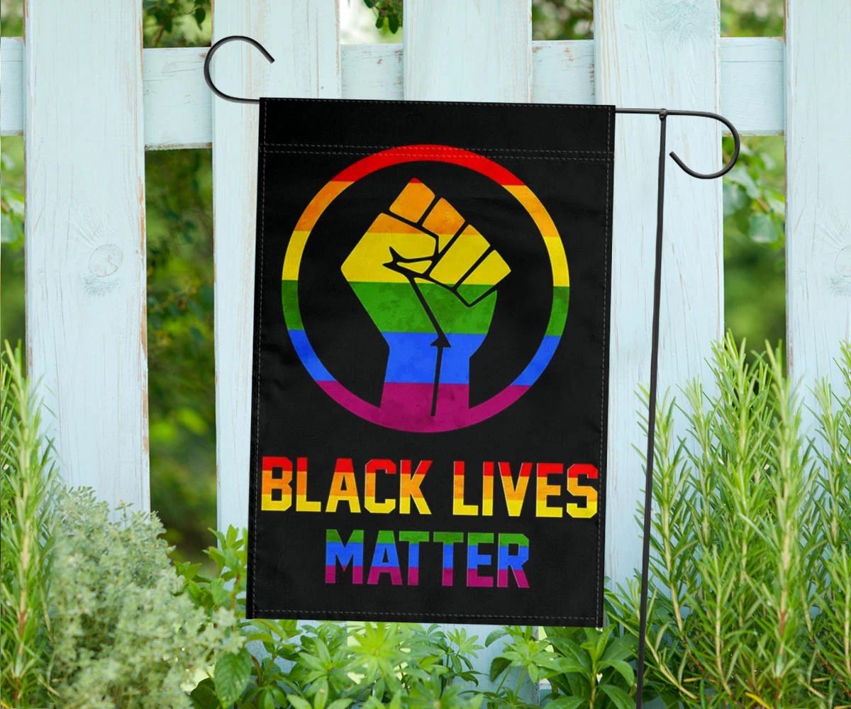 Black Lives Matter LGBT Flag Power Raised Fist Honor Black Pride Support LGBT Flag Wall Outdoor