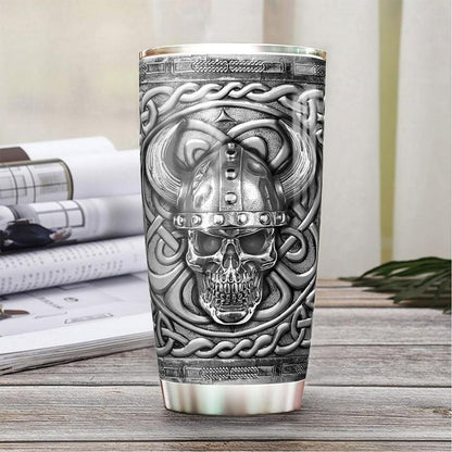 Personalized Viking Skull Tumbler Silver