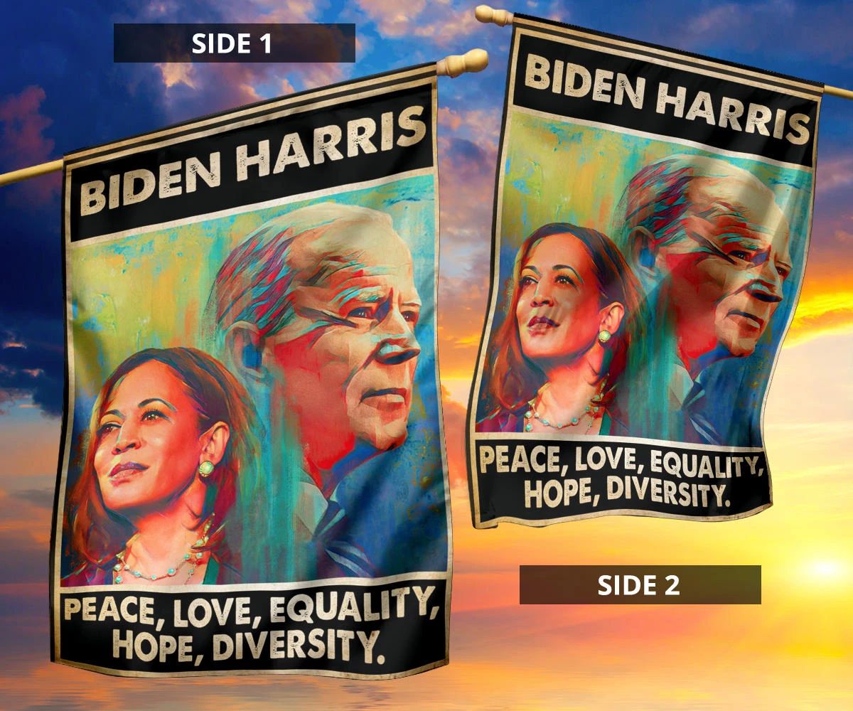 Biden Harris Flag Peace Love Equality Hope Diversity Biden Merch Outdoor Decor