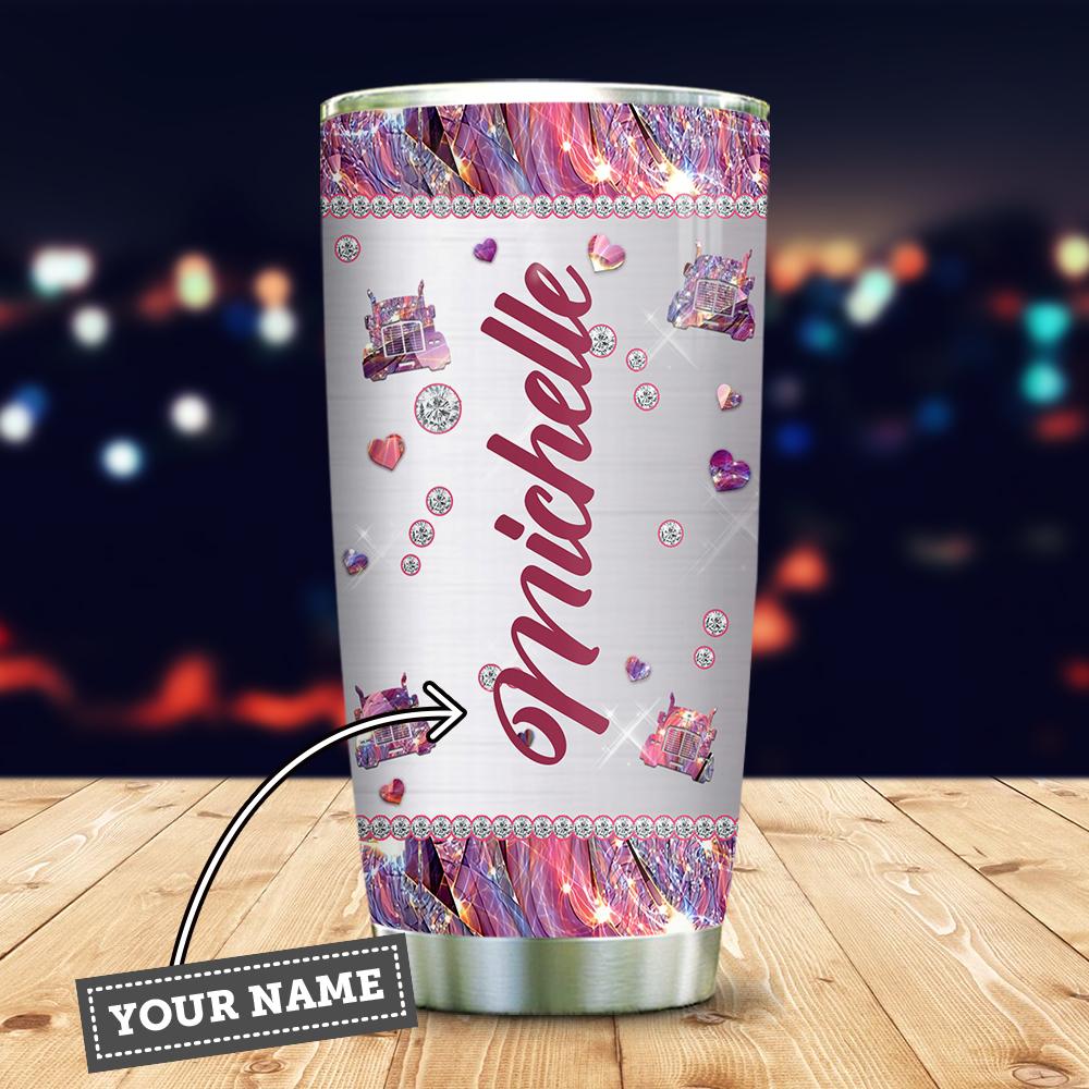 Personalized Trucker Wife Tumbler Pink Tumbler