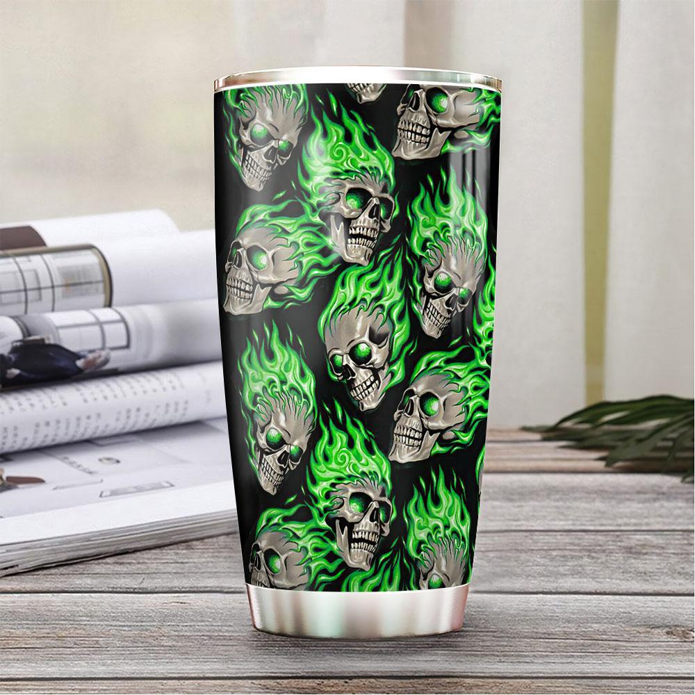 Personalized Halloween Tumbler Green Skull