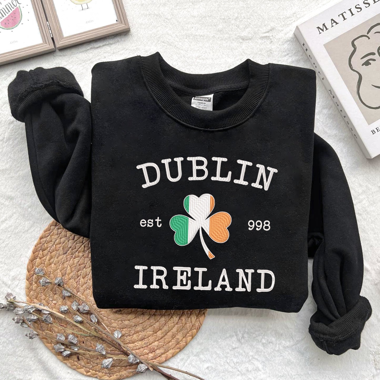 Dublin Ireland embroidered sweatshirt, Ireland Sweatshirt, Custom Embroidered Dublin Ireland Sweatshirt, Unisex Crewneck Sweater