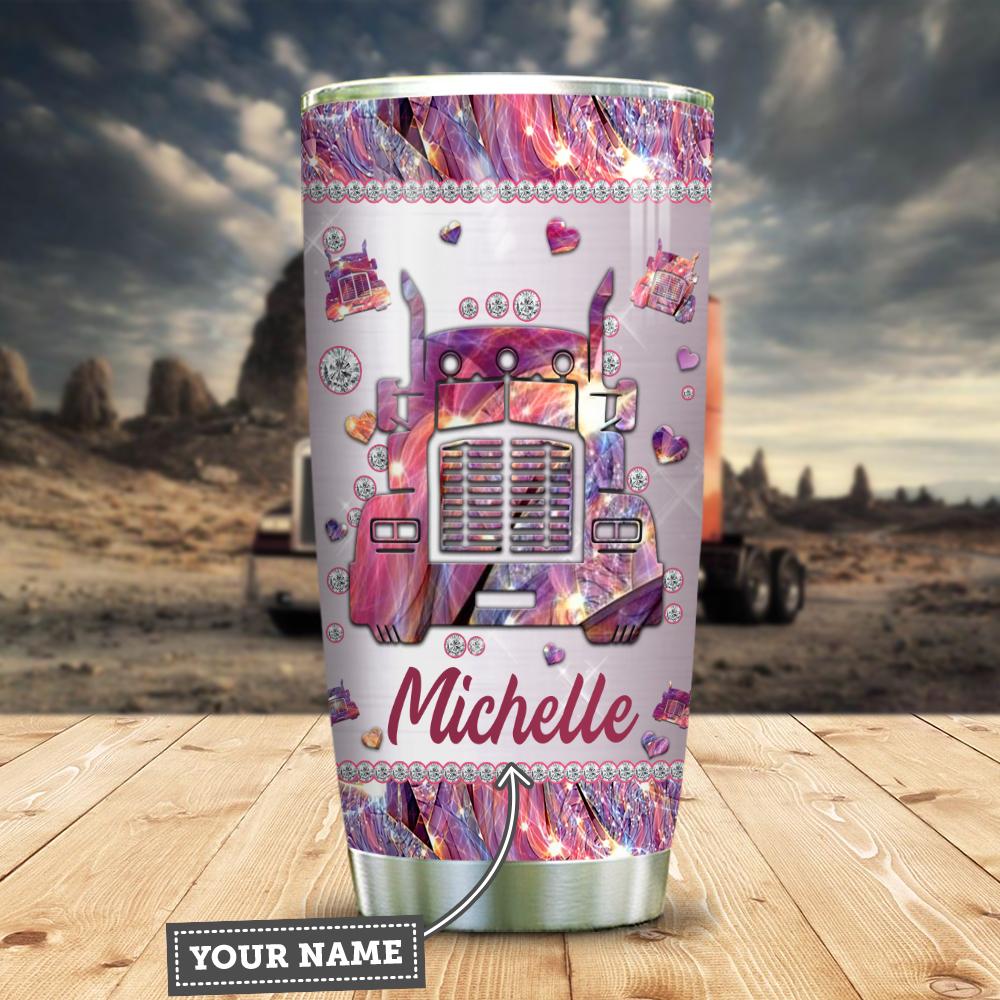 Personalized Lady Trucker Tumbler Pink Metal Style