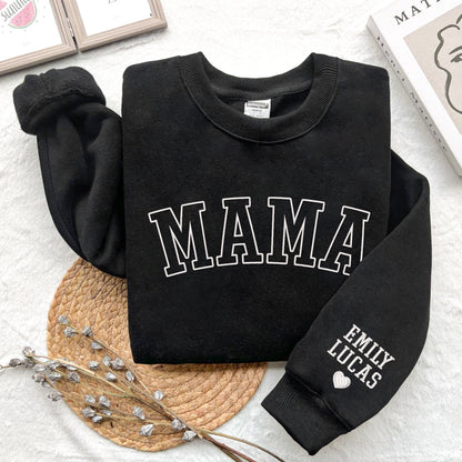 Embroidered Personalized Mama Sweatshirt with Kid Names on Sleeve, Mothers Day Gift, Birthday Gift for Mom,New Mom Gift