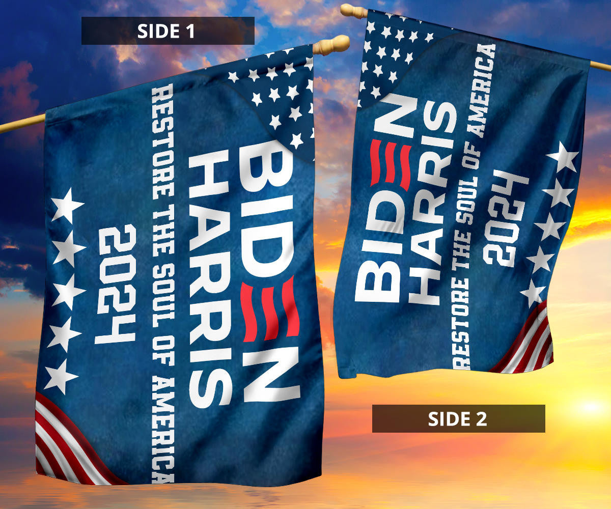 Biden Harris 2024 Restore The Soul Of America Flag Joe Biden 2024 Slogan Merch For Sale