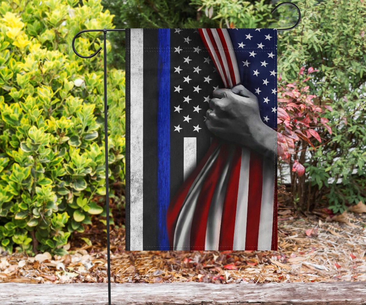 Thin Blue Line Flag Inside American Flag Honoring Our Men and Women of Law Enforcement