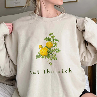 Eat The Rich Shirt, Trending Unisex Tee Shirt, Activist Vintage Aesthetic Tee,Botanical Feminist Cute Shirt, Eat The Rich Sweatshirt Hoodie