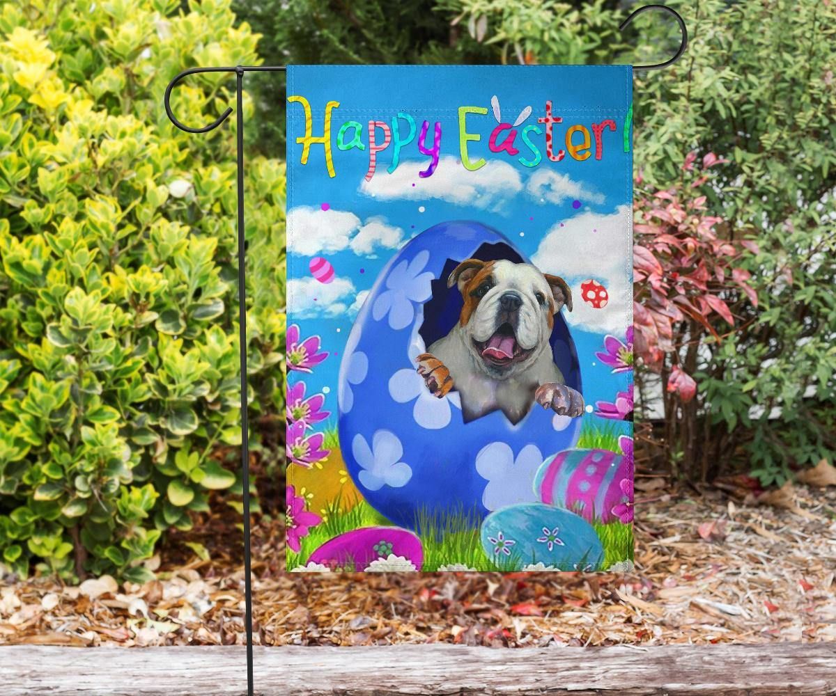 Bulldog In Egg Happy Easter Flag Cute Easter Home Decoration Bulldog Lover Gift Idea