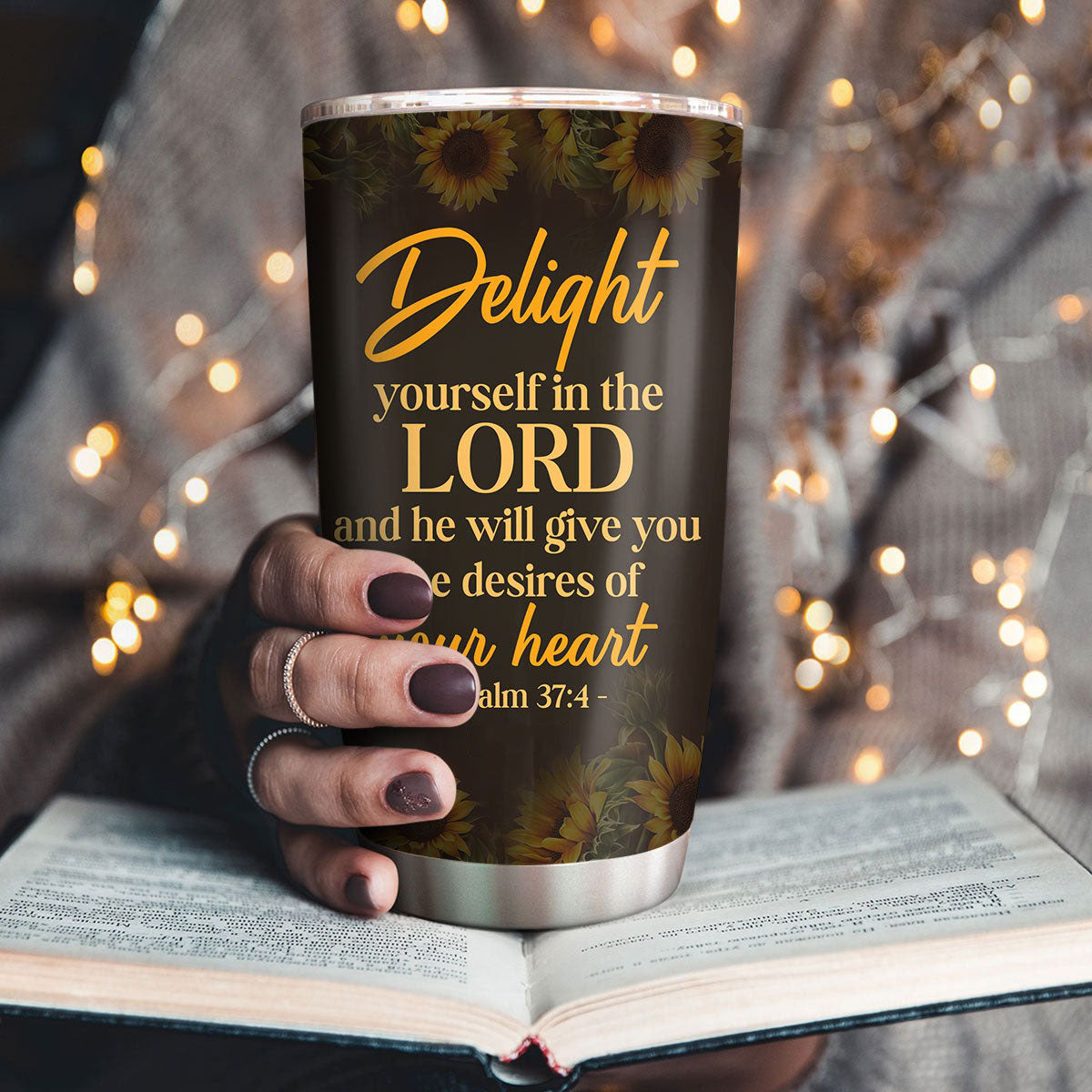 Personalized Christian Tumbler Delight Yourself In The Lord Sunflower