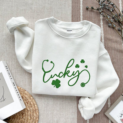 Embroidered St Patricks Day Nurse Sweatshirt, Lucky Nurse Sweatshirt, Irish Nurse Gifts, Embroidered Lucky  Nurse Hoodie, Gift For Nurse