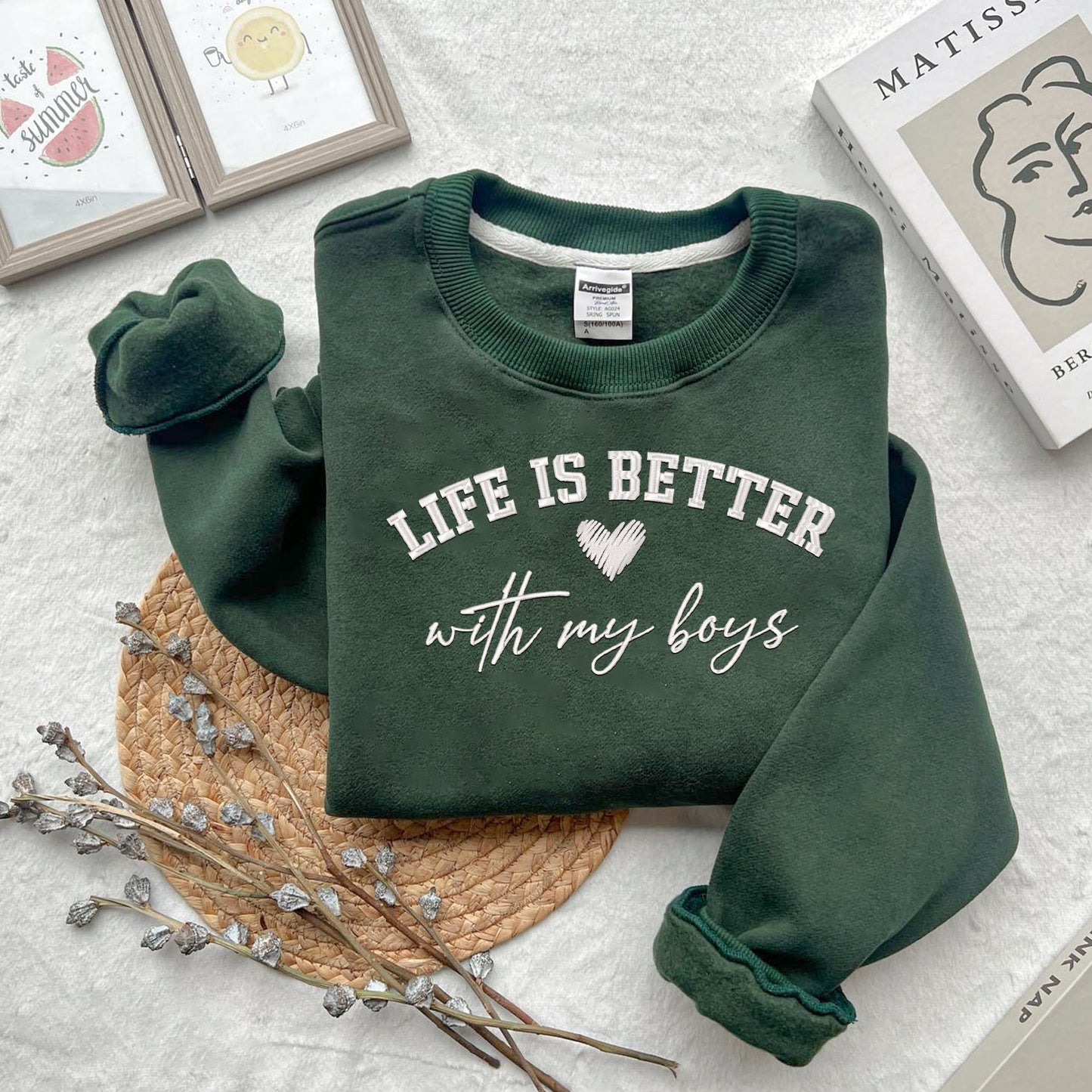 Embroidered Life Is Better With My Boys Shirt,Trending Unisex Tee Shirt, Embroidered Shirt Gift,Life Is Better Embroidered Sweatshirt Hoodie