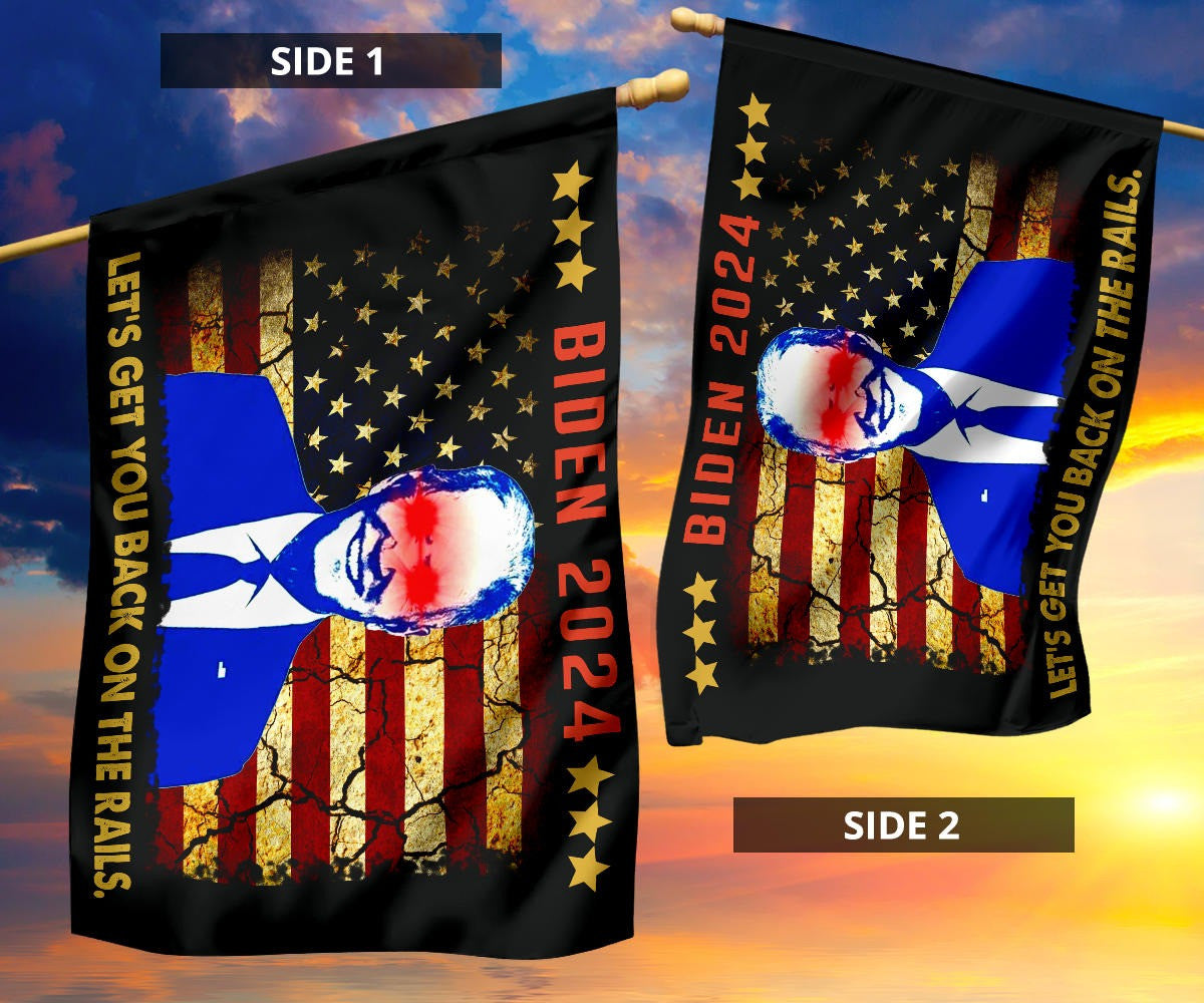 Biden 2024 Flag Let's Get You Back On The Rails Dark Brandon Merch For Biden Supporters