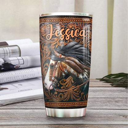 Personalized Pinto Horse Wood Tumbler