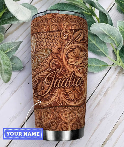 Custom Name Butterfly Tumbler Wooden Style