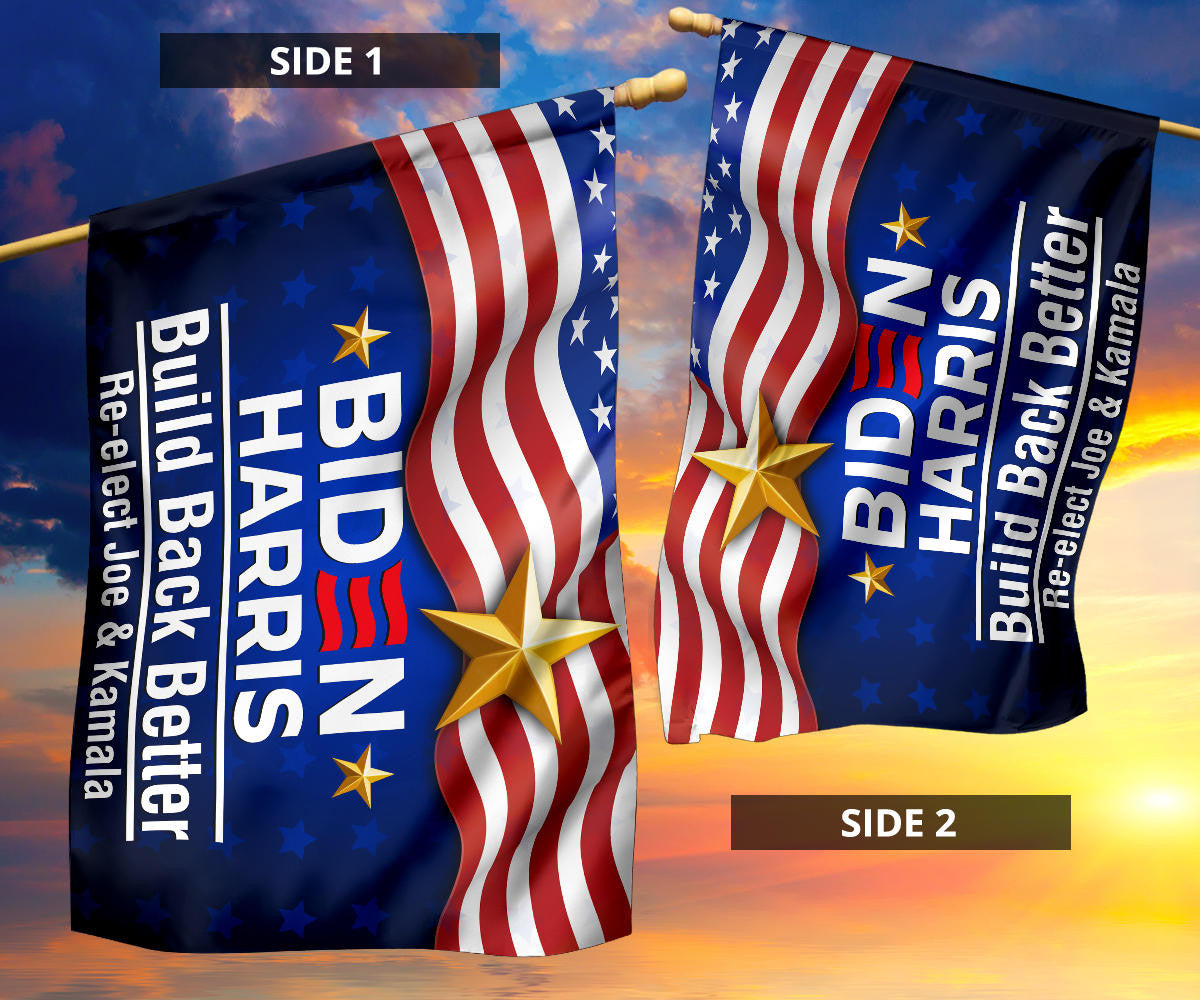 Biden Harris 2024 Flag Build Back Better Re-Elect Joe Kamala Presidential Campaign Merch