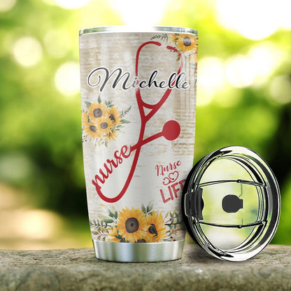 Personalized Nurse Tumbler Nurse Life Night Shift Nurse Keeping 'em Alive Sunflower