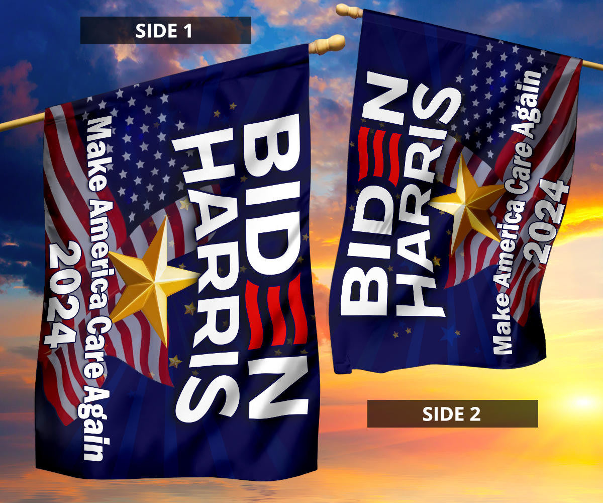 Biden Harris 2024 Flag Make America Care Again Biden Harris Campaign Merch For Sale