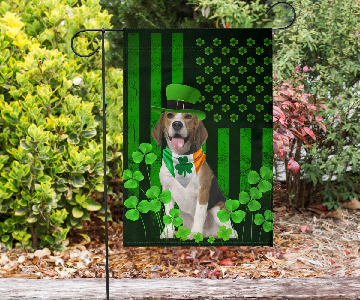 Beagle Inside Irish Flag Lucky Shamrock St Patrick Flag For Dog Lover Outside Decor