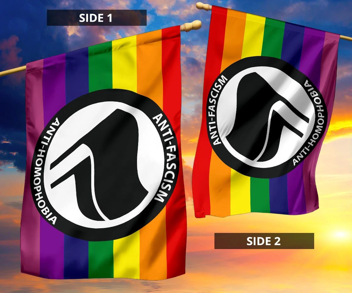 Antifa Anti Homophobia Flag LGBT Pride Anti Fascism Racism Anti Homophobe LGBTQ Supporter