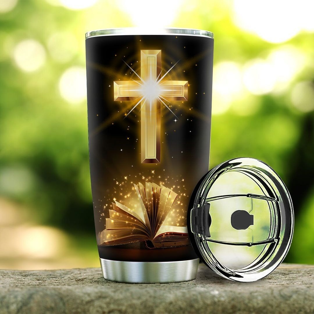 Personalized Christian Tumbler Book Cross Faith