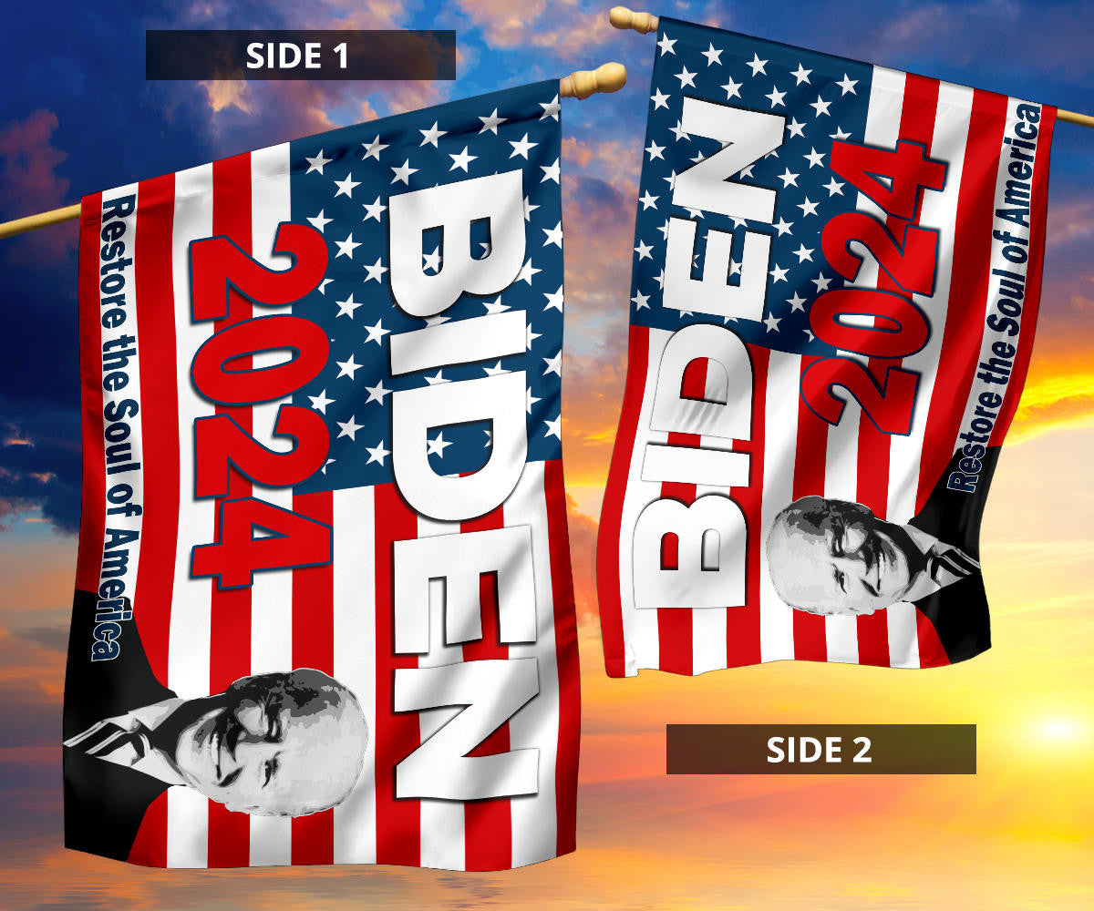 Biden 2024 Flag Restore The Soul Of America Biden Harris Campaign Merch For Sale