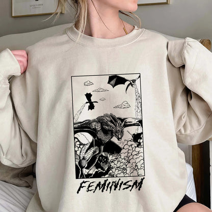 Feminism Dragon Fantasy Shirt, Trending Unisex Tee Shirt, Unique Shirt Gift, Women Empowerment Death Metal Sweatshirt,Feminism Dragon Hoodie