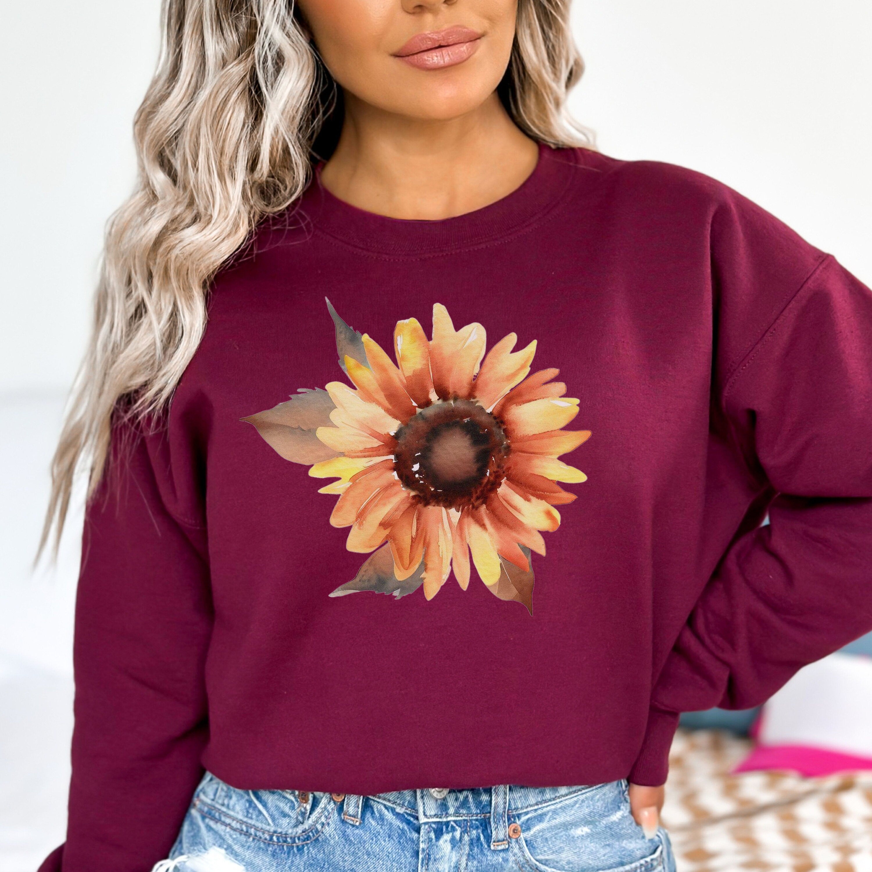 Fall Floral Sweatshirt, Watercolor Sunflower Shirt, Wildflower Fall Sweater, Thanksgiving Sweatshirt, Women's Fall Gift, Autumn Shirt