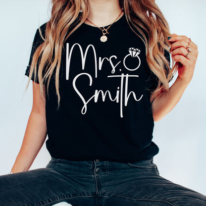 Custom Mrs Shirt, Personalized Bride Shirt, Bridal Shower Gift, Getting Ready Wedding Shirt, New Bride Shirt, Honeymoon Shirt