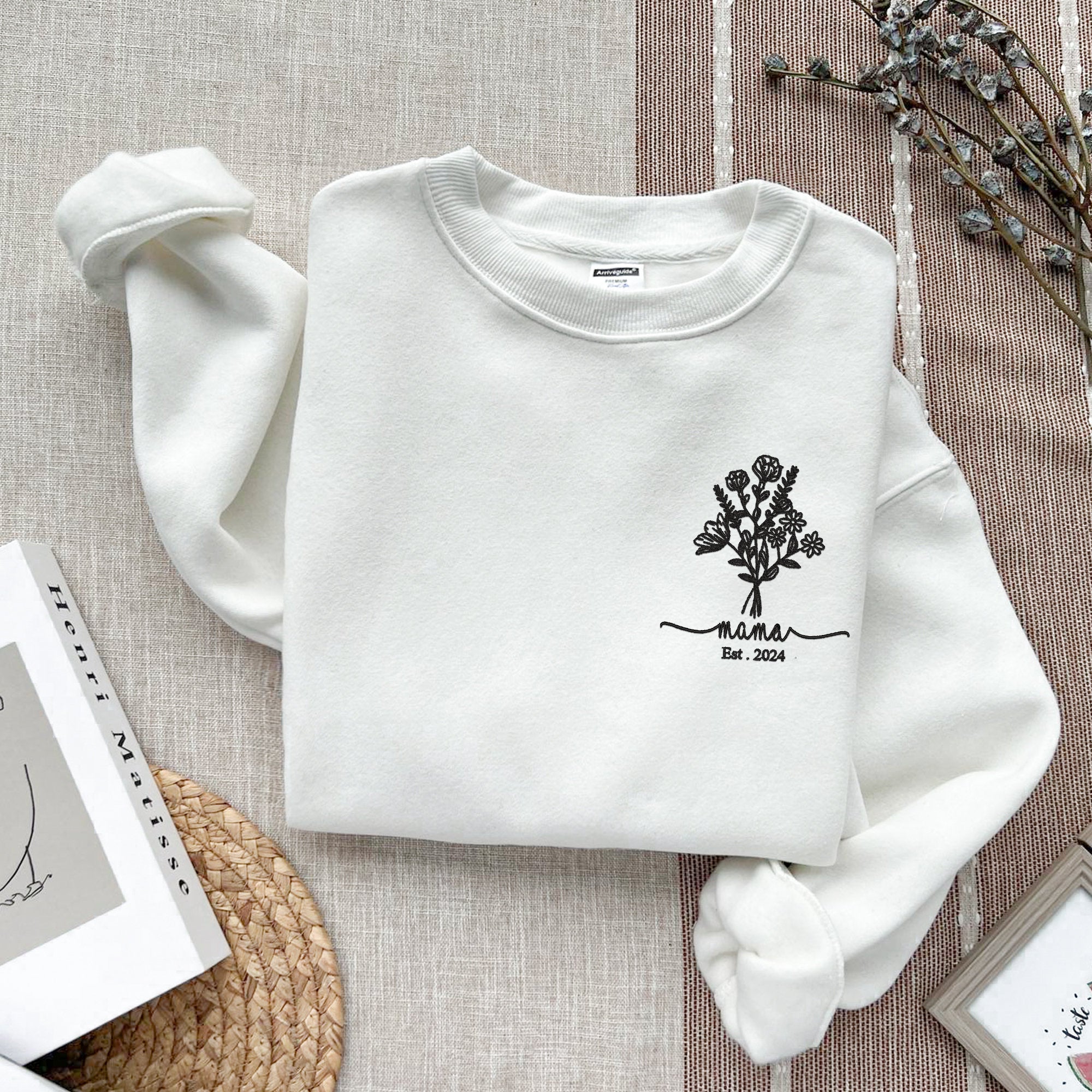 Custom Embroidered Mama Sweatshirt, First Mothers Day Gift, Personalized Gift, Mom Life Shirt, New Mom,Checkered Sweatshirt,Mothers Day Gift