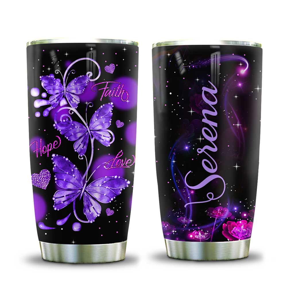 Personalized Purple Butterfly Tumbler Faith Hope Love Galaxy Tumbler