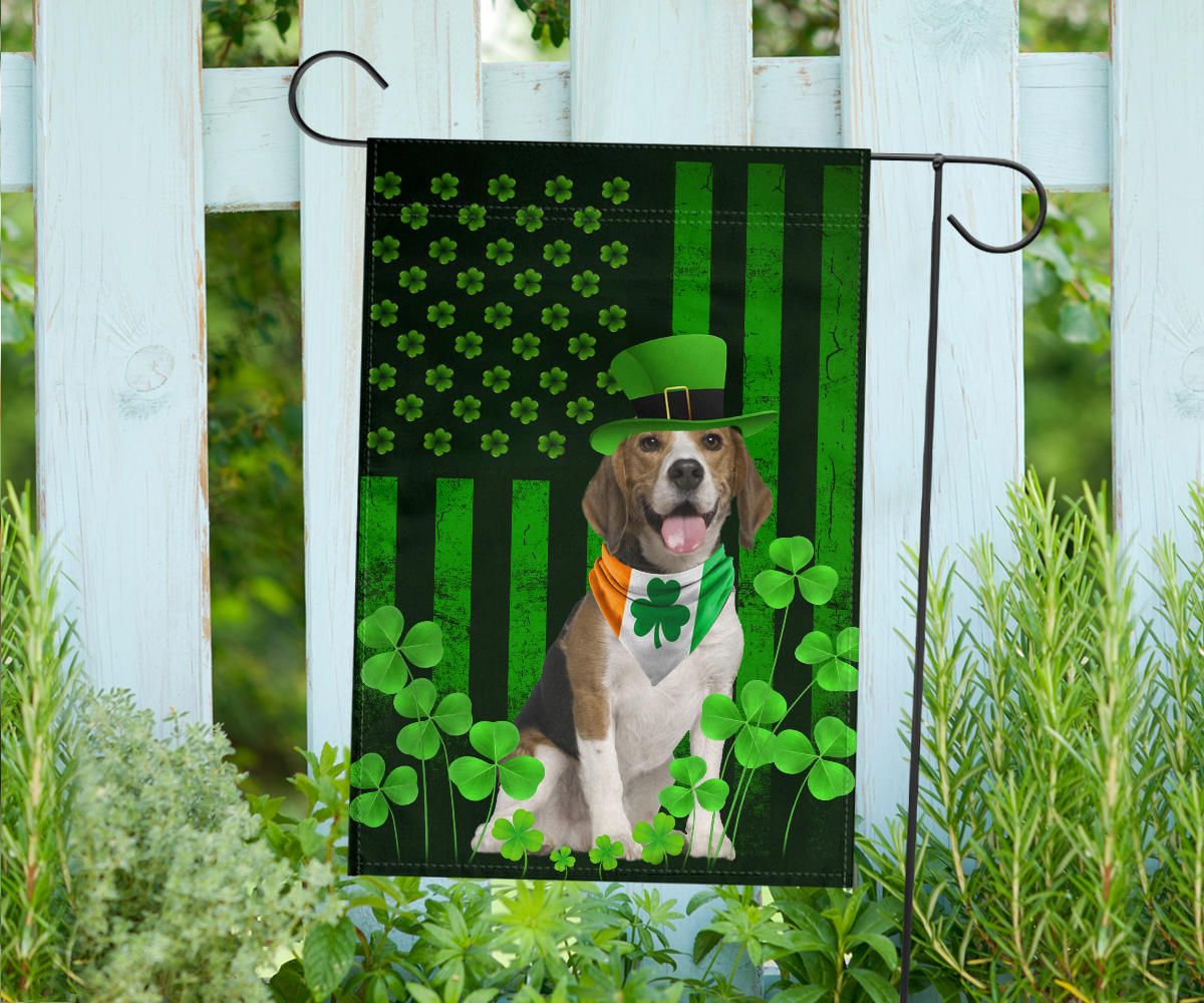 Beagle Inside Irish Flag Lucky Shamrock St Patrick Flag For Dog Lover Outside Decor