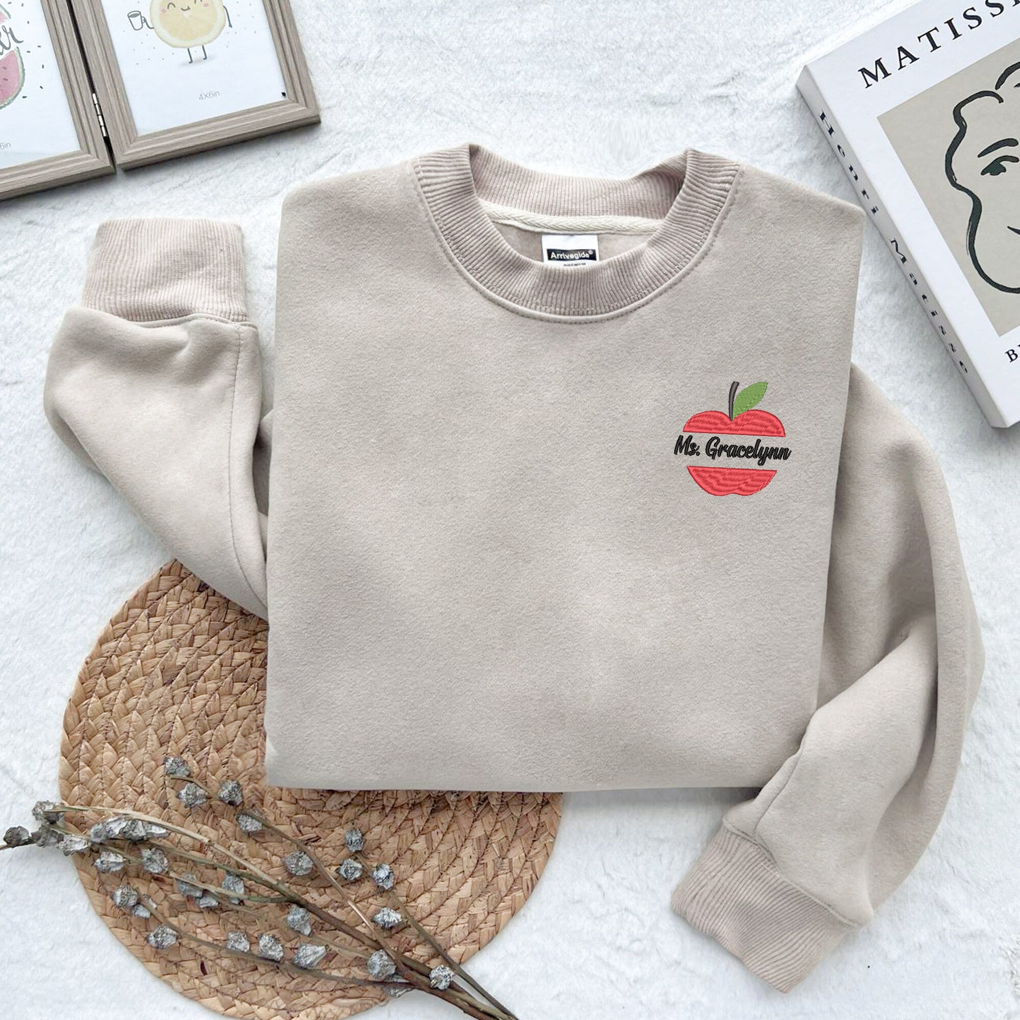 Custom Embroidered Teacher Name Sweatshirt, Embroidered Teacher Gift, Unique Gift For Teacher, Teacher Appreciation Apple Hoodie