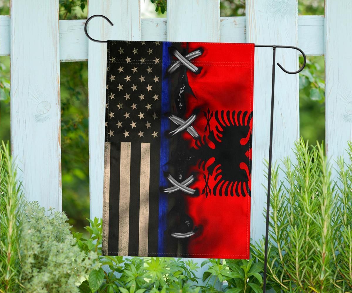 Albanian Flag And Thin Blue Line U.S Flag Vintage Old Retro Vintage Flag Day Of Albanian