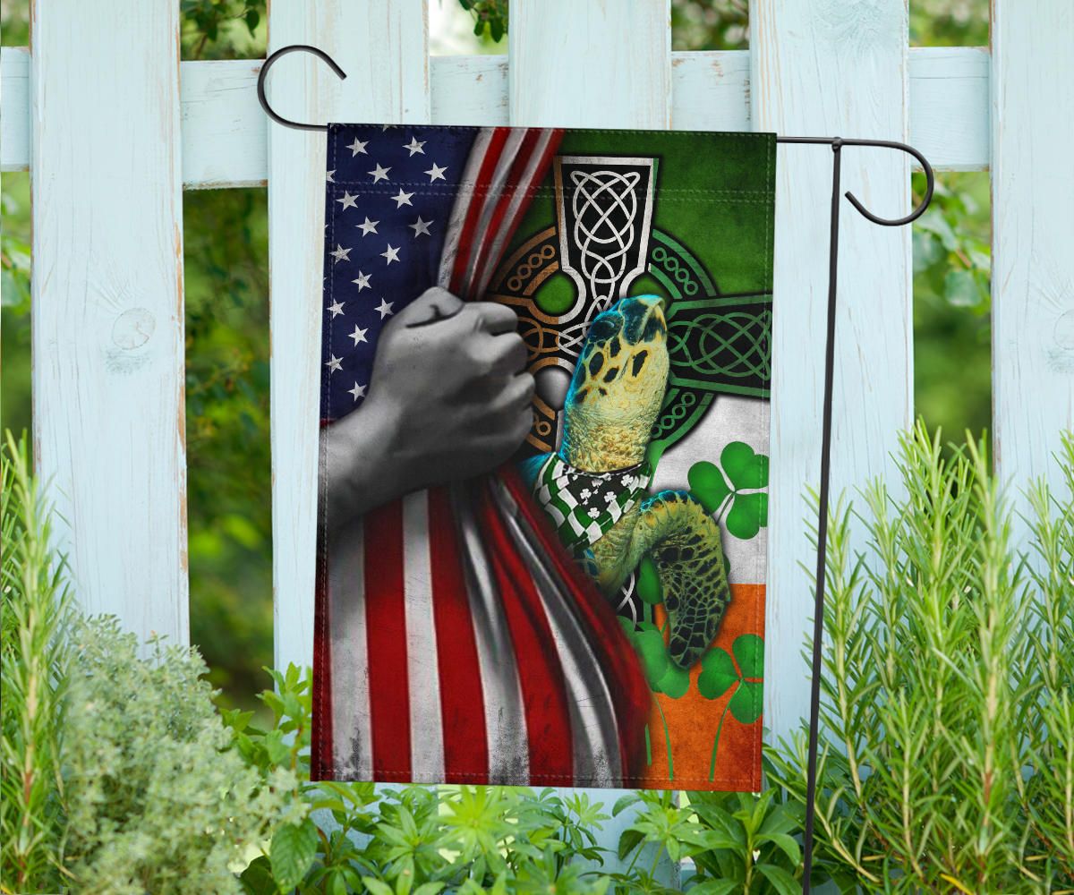 Turtle Irish American Flag Shamrock Irish Celtic Cross St Patrick's Day Decor For Turtle Lover