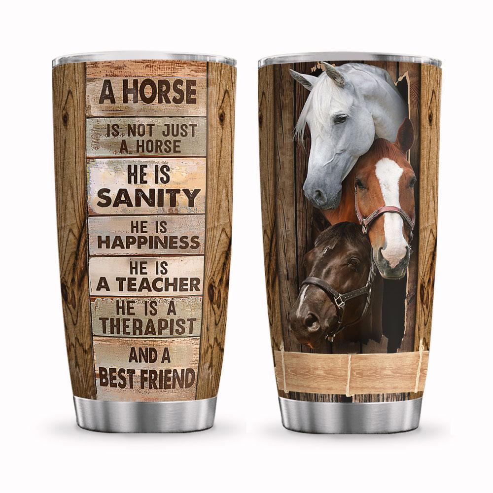 Personalized Horse Tumbler He Is Sanity Happiness Teacher Therapist Best Friend