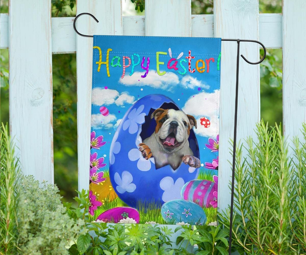 Bulldog In Egg Happy Easter Flag Cute Easter Home Decoration Bulldog Lover Gift Idea