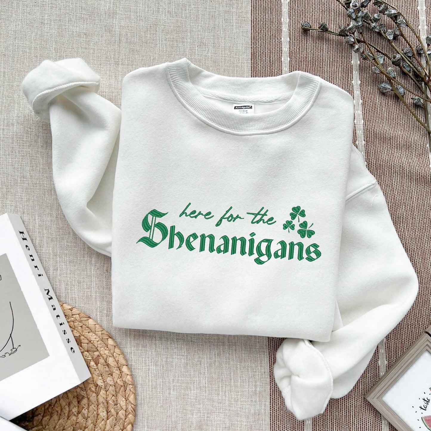 Embroidered Here for Shenanigans Sweatshirt, Lucky Shamrock Sweater,Patricks Day Embroidered,St Patricks Paddys Day Hoodie,Embroidered Irish