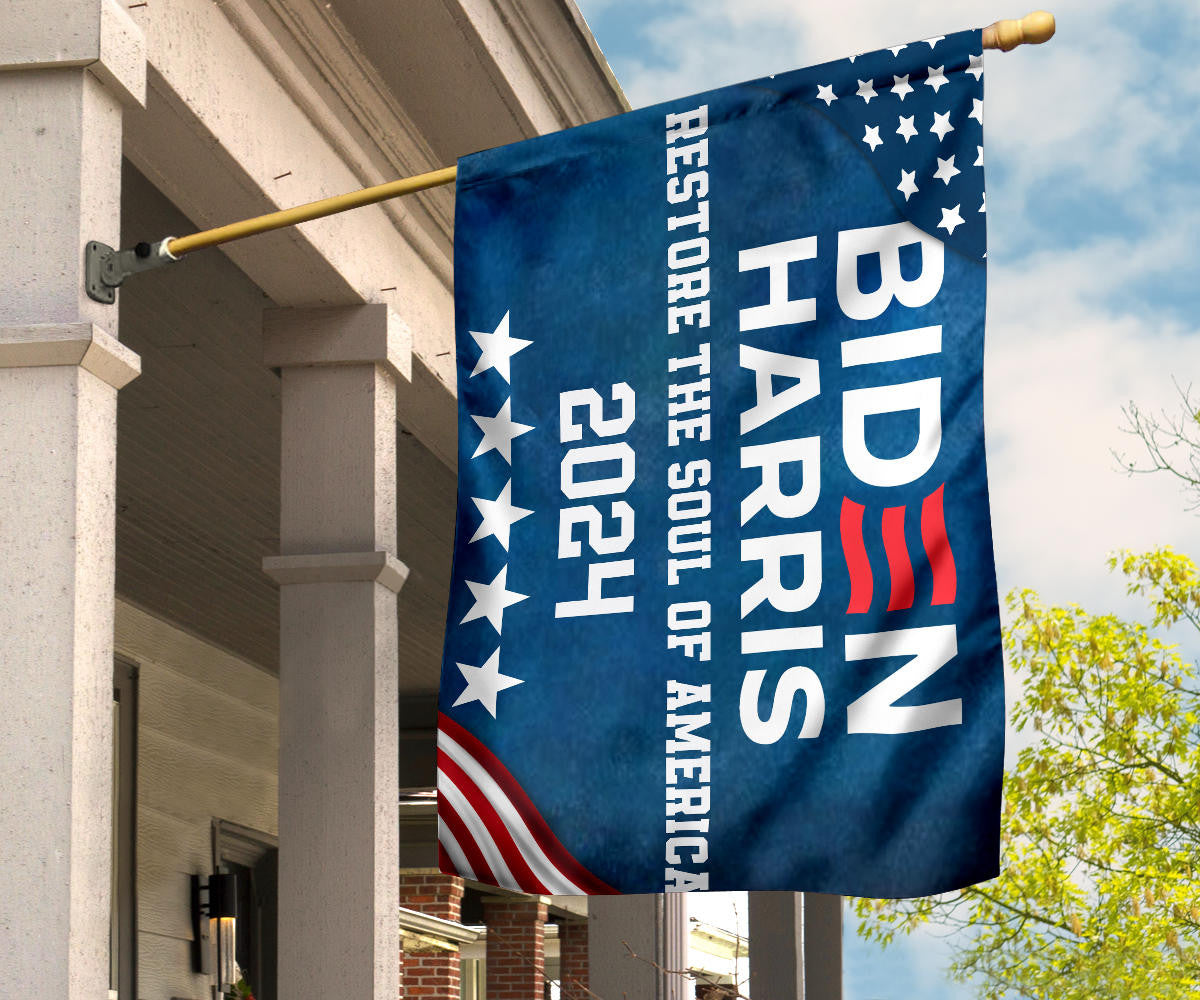 Biden Harris 2024 Restore The Soul Of America Flag Joe Biden 2024 Slogan Merch For Sale