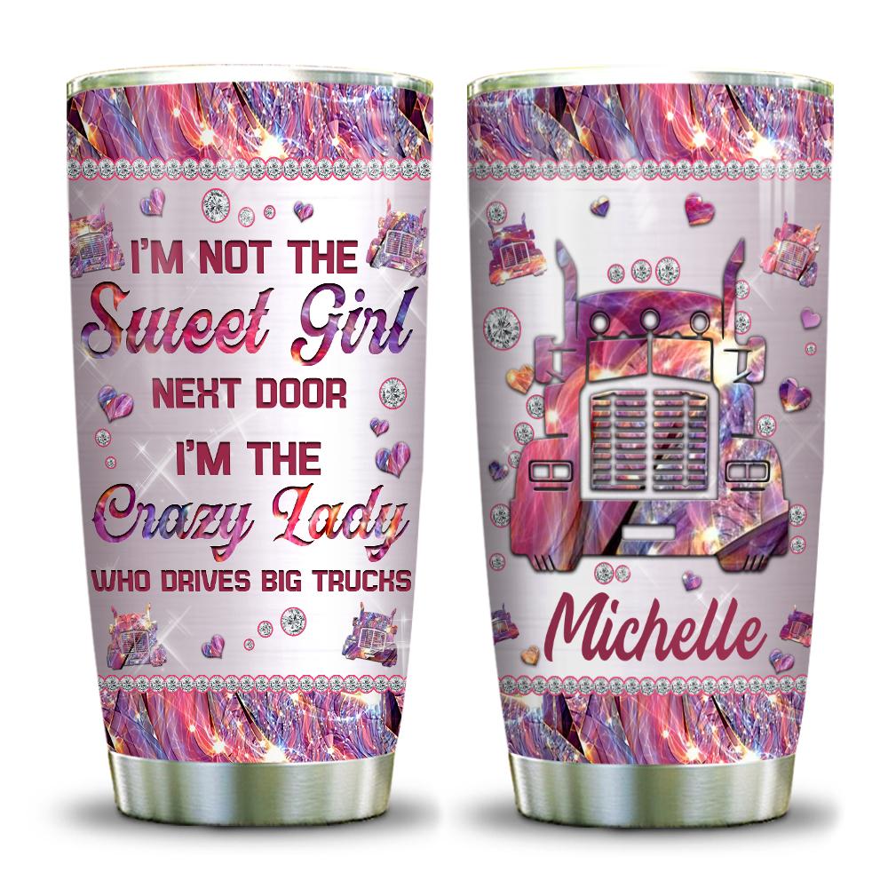 Personalized Lady Trucker Tumbler Pink Metal Style