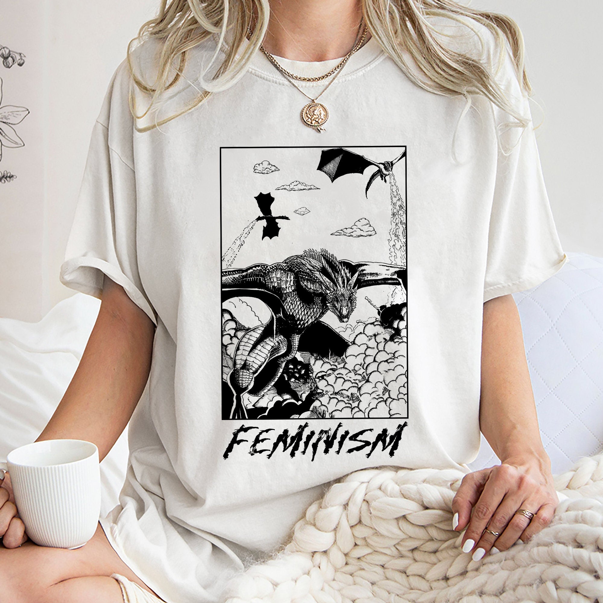 Feminism Dragon Fantasy Shirt, Trending Unisex Tee Shirt, Unique Shirt Gift, Women Empowerment Death Metal Sweatshirt,Feminism Dragon Hoodie